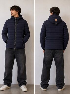 Mackage Mike Down Hooded Puffer Goose Down Jacket Size 42 - Navy Blue